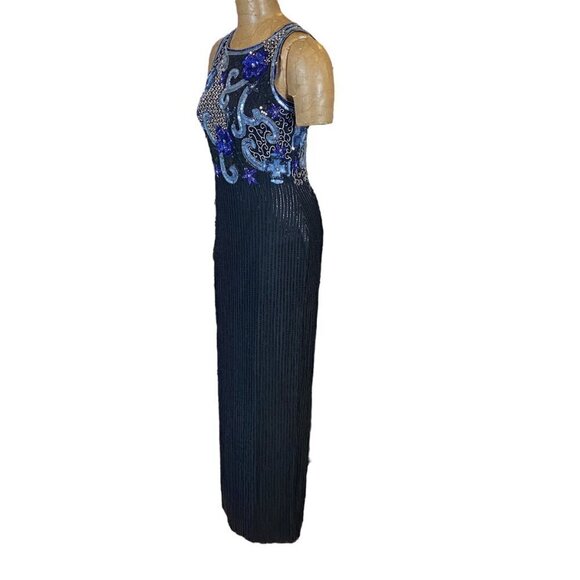 SCALA 100% Silk Beaded Sequined High Neck Back Slit Evening Gown M 179K - Picture 3 of 11